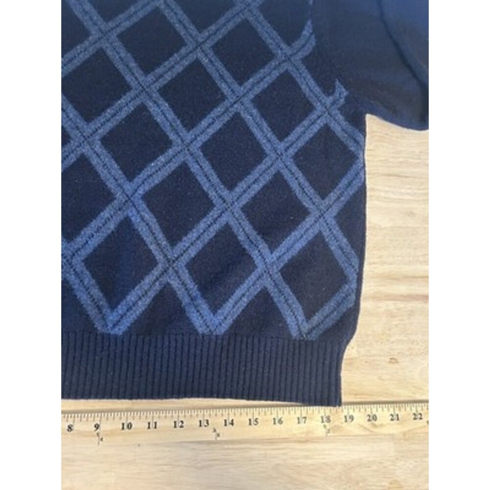 Jos A Bank Men L Lambswool Sweater Blue Argyle Crewneck Grandpacore Cabincore - Picture 8 of 9